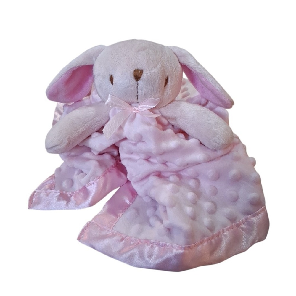 Bunny Rabbit Security Blanket Lovey Plush Pink Dot Satin Silky Back & Trim 16"
